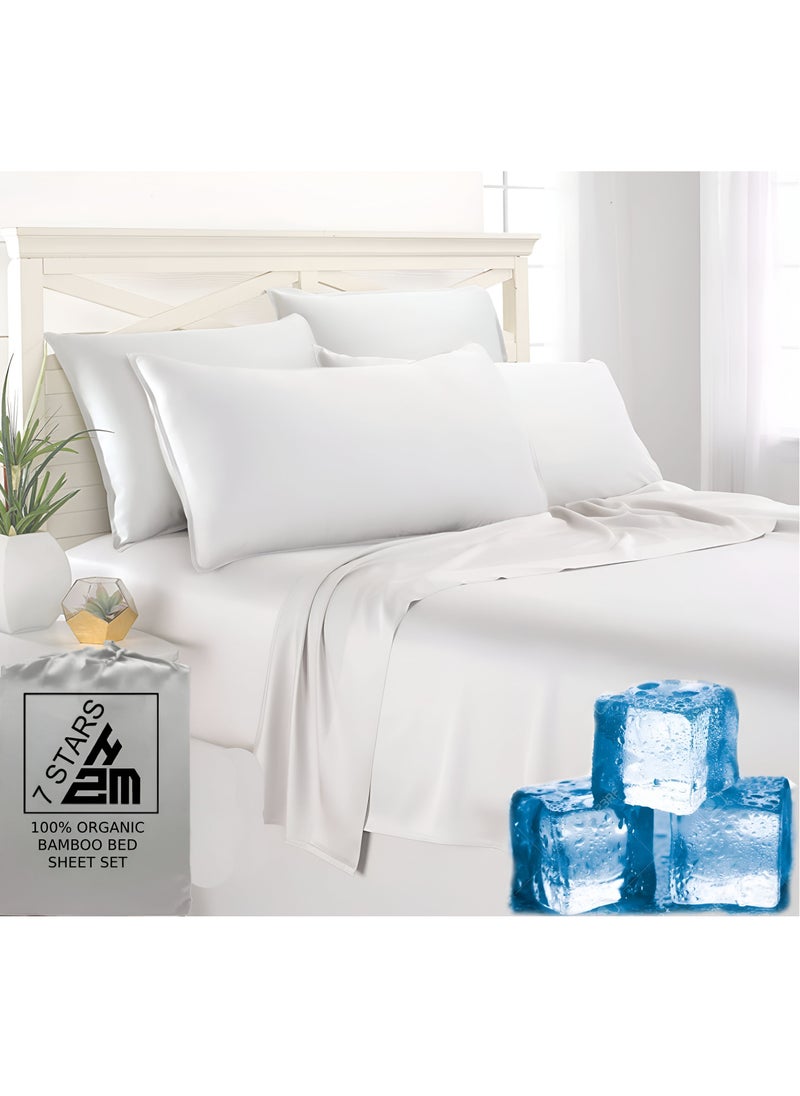 7 STARS HZM - Bamboo Bed Sheet Set 400TC Cool, Anti-Allergic, Soft and Silky Includes 1 Fitted, 1 Flat, 2 Pillowcase – White - Image 1