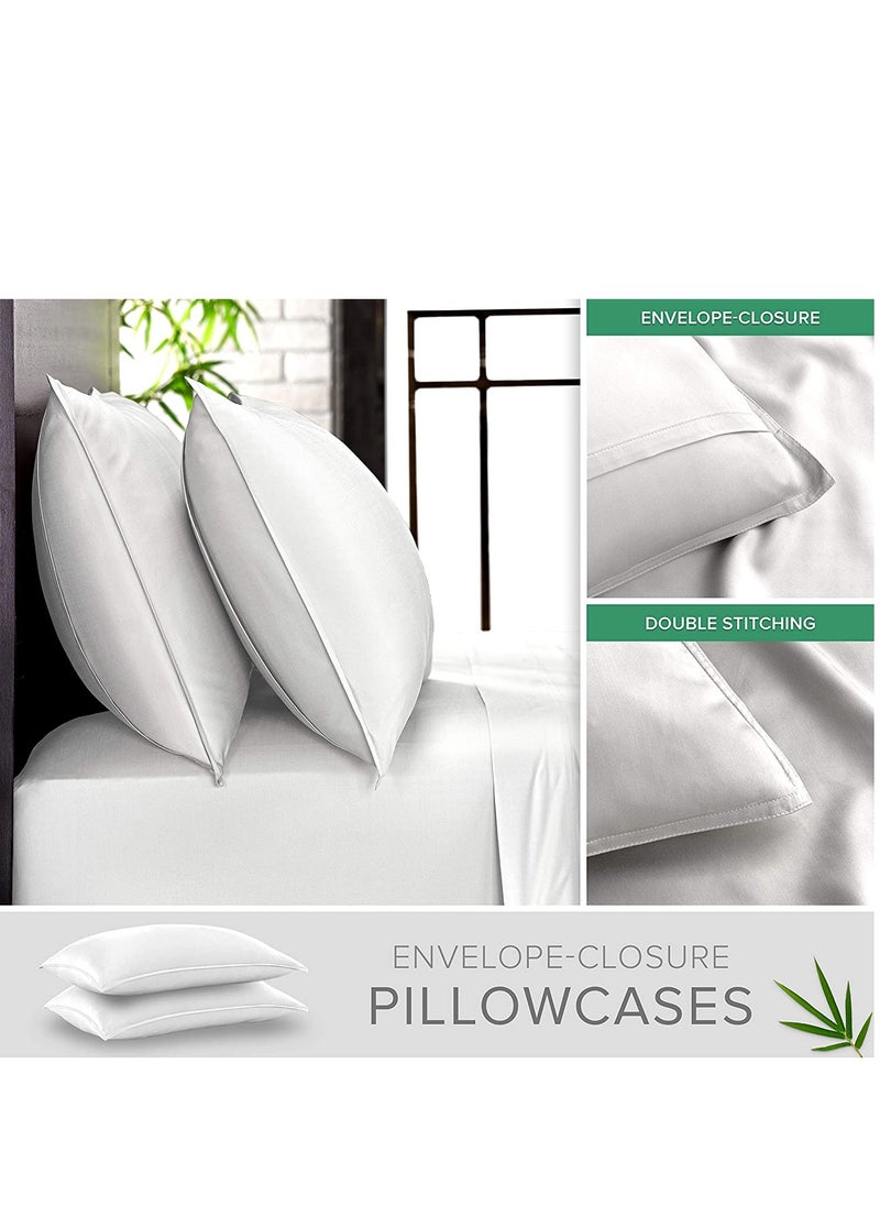 7 STARS HZM - Bamboo Bed Sheet Set 400TC Cool, Anti-Allergic, Soft and Silky Includes 1 Fitted, 1 Flat, 2 Pillowcase – White - Image 1