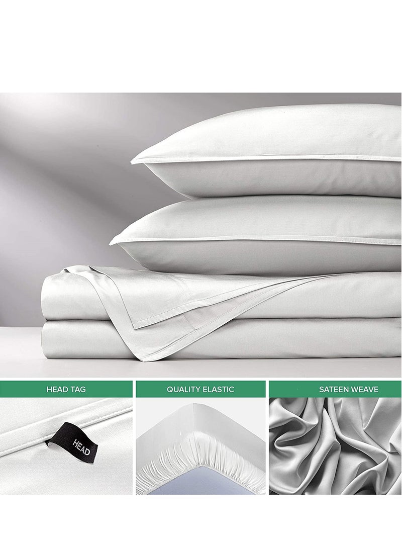 7 STARS HZM - Bamboo Bed Sheet Set 400TC Cool, Anti-Allergic, Soft and Silky Includes 1 Fitted, 1 Flat, 2 Pillowcase – White - Image 1