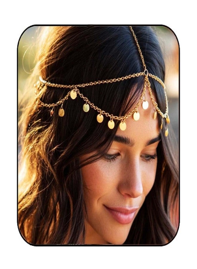 يان سلسلة رأس مرصعة بالترتر الذهبي من يان، قطعة رأس مثالية لأزياء الهالوين، مناسبة لمهرجانات البوهو، مجوهرات شعر للجبهة، سلسلة شعر متعددة الطبقات للعرائس، إكسسوارات حفلات التخرج، عصابات رأس للنساء والفتيات - Image 1