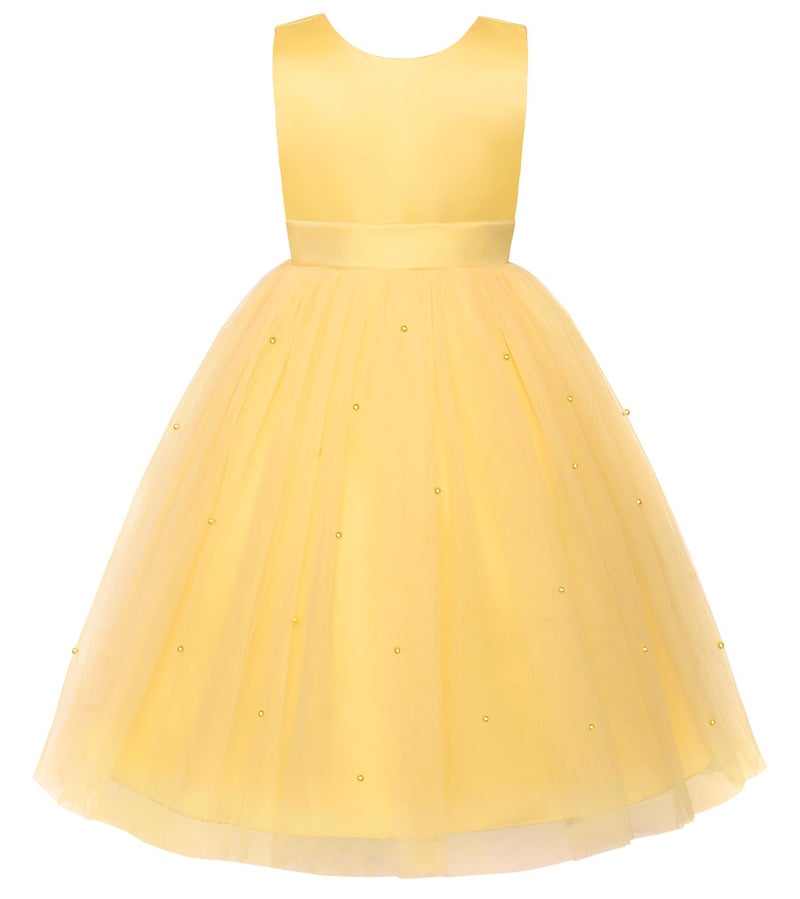 JerrisApparel Flower Girls Dress Wedding Satin Dresses Princess Birthday Party Prom Ball Gown (5T, Yellow) - Image 3