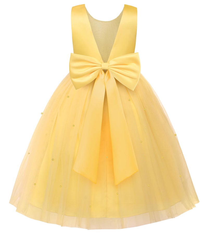 JerrisApparel Flower Girls Dress Wedding Satin Dresses Princess Birthday Party Prom Ball Gown (5T, Yellow) - Image 1
