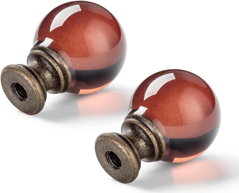 Qc 2 Pack Crystal Lamp Finial Cap with Antique Brass Finish Base, 2 Inches Tall, Ball Shaped Tawny Glass with Screw Knob Base, Decoration Accessories for Table and Floor Lamps Shade Top - Image 2