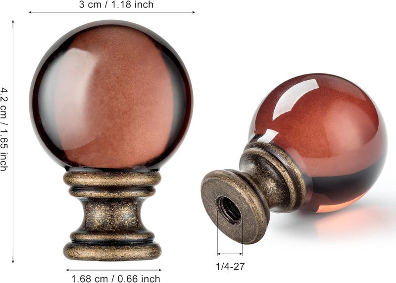 Qc 2 Pack Crystal Lamp Finial Cap with Antique Brass Finish Base, 2 Inches Tall, Ball Shaped Tawny Glass with Screw Knob Base, Decoration Accessories for Table and Floor Lamps Shade Top - Image 4