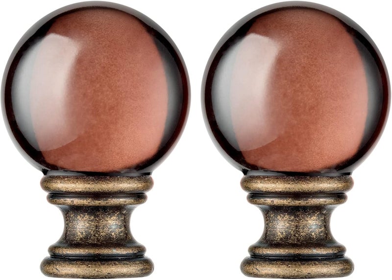 Qc 2 Pack Crystal Lamp Finial Cap with Antique Brass Finish Base, 2 Inches Tall, Ball Shaped Tawny Glass with Screw Knob Base, Decoration Accessories for Table and Floor Lamps Shade Top - Image 3