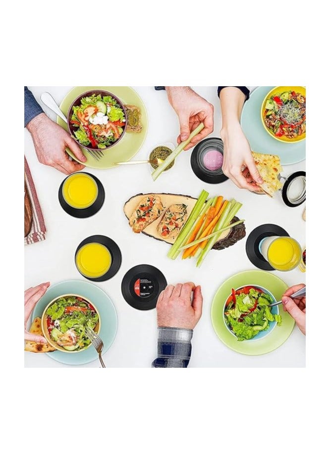 كول بيبي مجموعة من 6 قطع من قواعد الأكواب ذات الأسطوانات المضغوطة باللون الأسود ... المصنوعة من الفينيل العتيقة للقهوة والشاي قواعد الأكواب العتيقة - Image 3