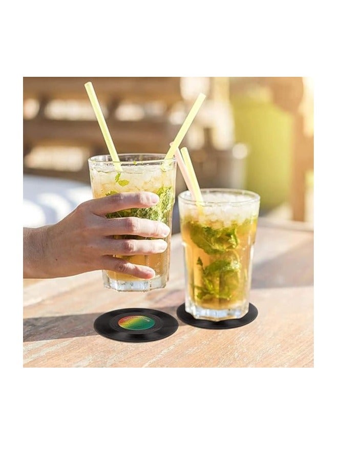 كول بيبي مجموعة من 6 قطع من قواعد الأكواب ذات الأسطوانات المضغوطة باللون الأسود ... المصنوعة من الفينيل العتيقة للقهوة والشاي قواعد الأكواب العتيقة - Image 4