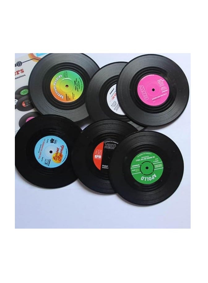 كول بيبي مجموعة من 6 قطع من قواعد الأكواب ذات الأسطوانات المضغوطة باللون الأسود ... المصنوعة من الفينيل العتيقة للقهوة والشاي قواعد الأكواب العتيقة - Image 5