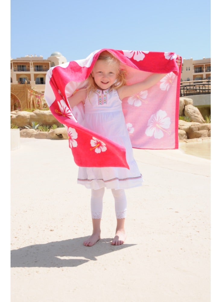 FREDS SWIM ACADEMY FREDS Velour Beach Towel (Pink) Hibiscus Design 140 x 70 cm Machine Washable - Image 5