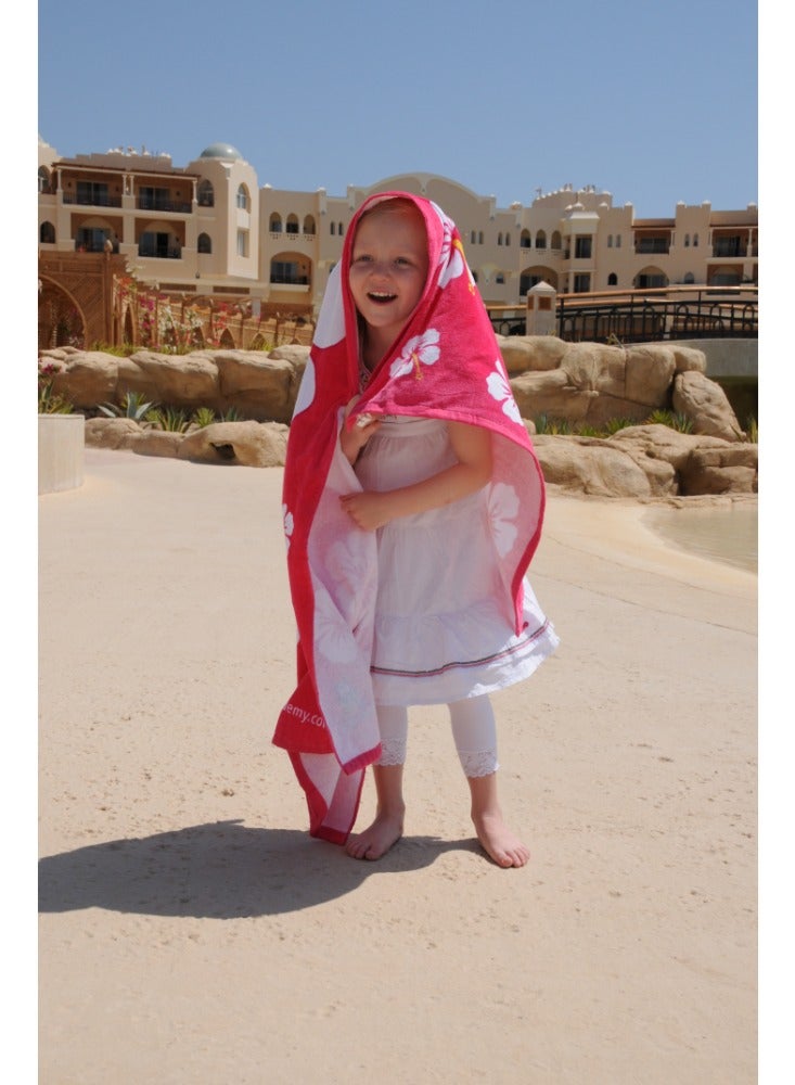 FREDS SWIM ACADEMY FREDS Velour Beach Towel (Pink) Hibiscus Design 140 x 70 cm Machine Washable - Image 4