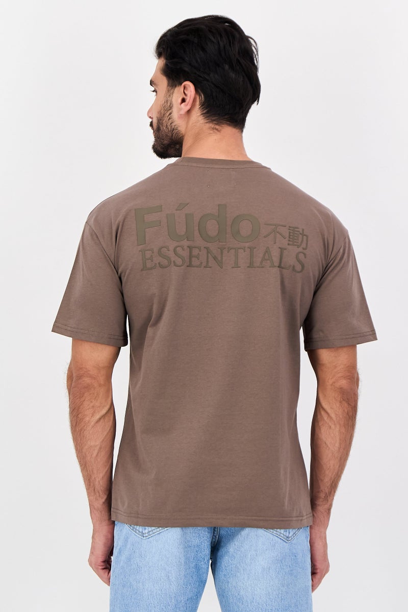 Fudo Men Crew Neck Short Sleeve Brand Logo T-Shirt, Brown - Image 3