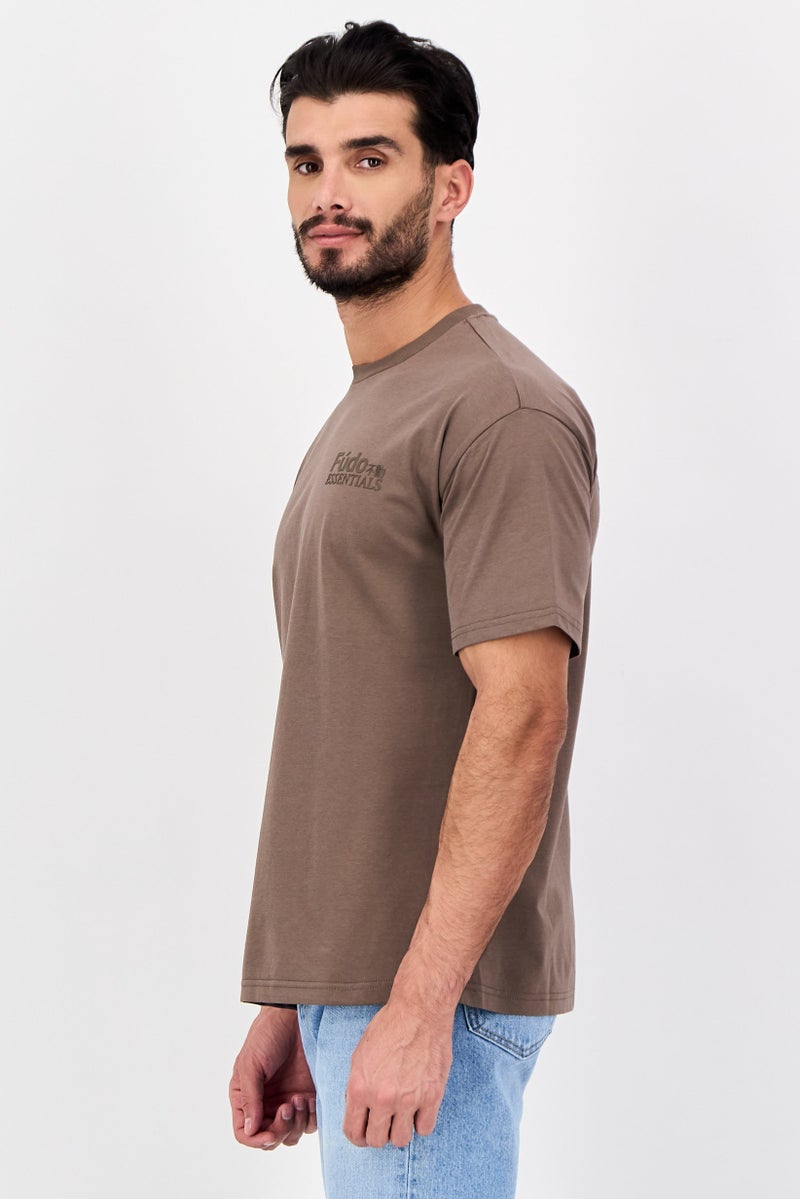 Fudo Men Crew Neck Short Sleeve Brand Logo T-Shirt, Brown - Image 2