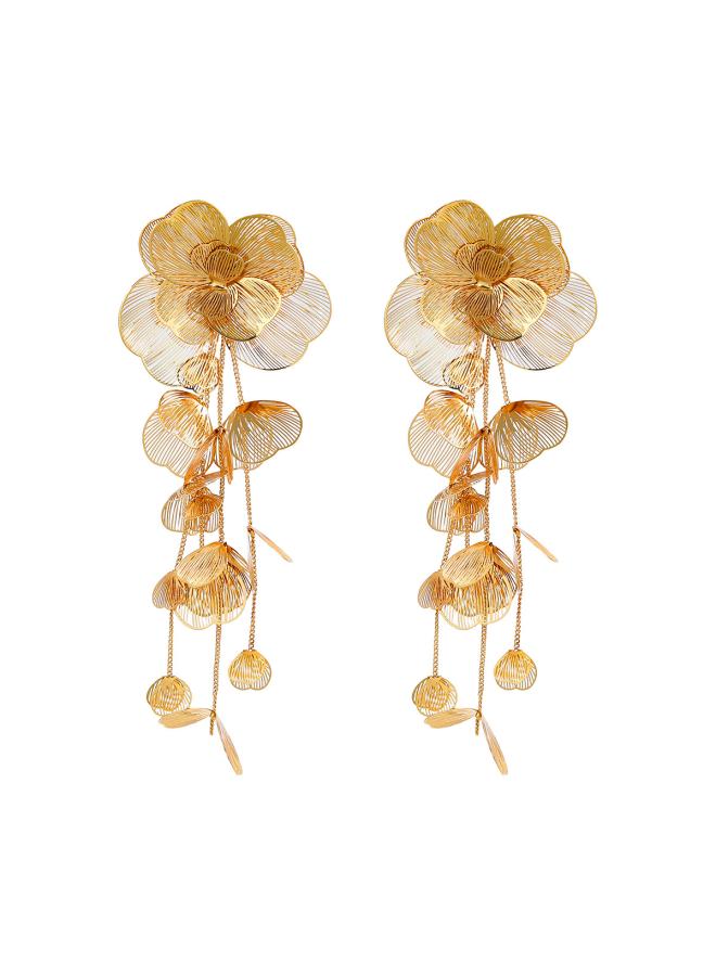 Summer New Alloy Flower Earrings Exaggerated European And American Earrings Women's Light Luxury Metal Textured Multi-layer Flower Earrings 