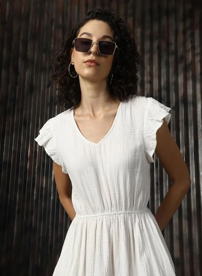 هاي ستار فستان ميدي أبيض بكشكشة