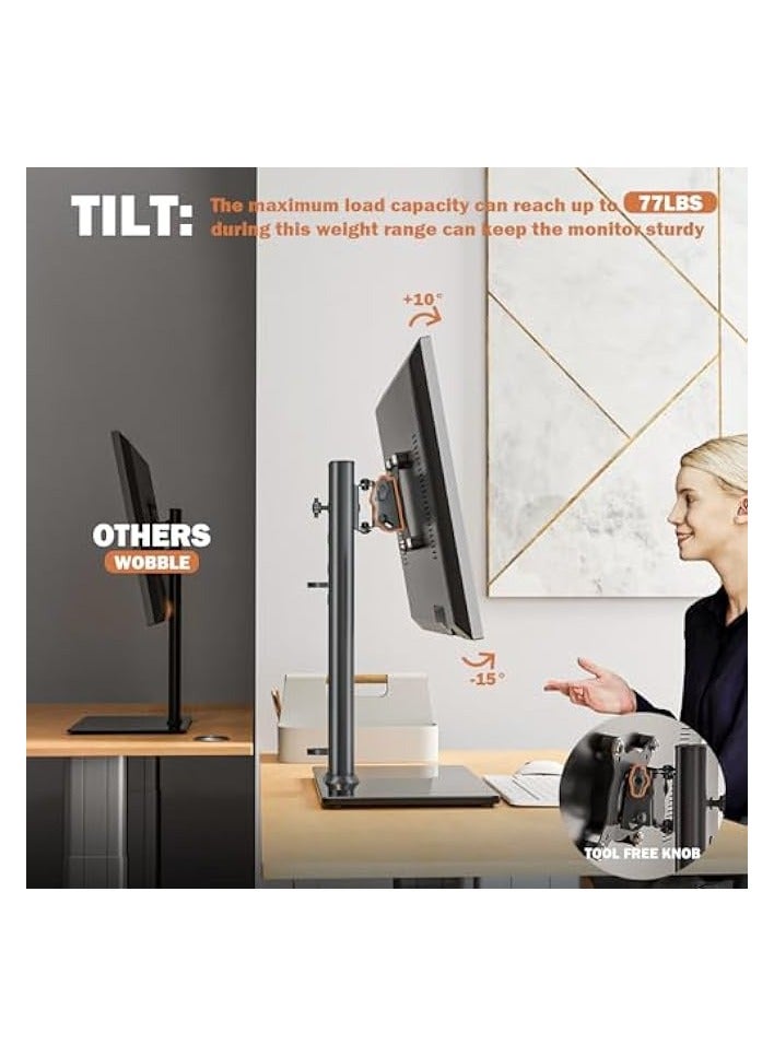 erorex Single LCD Computer Monitor Free-Standing Desk Stand Riser for 13 inch to 32 inch Screen with Swivel, Height Adjustable, Rotation, Holds One (1) Screen up to 35kgs - Image 5