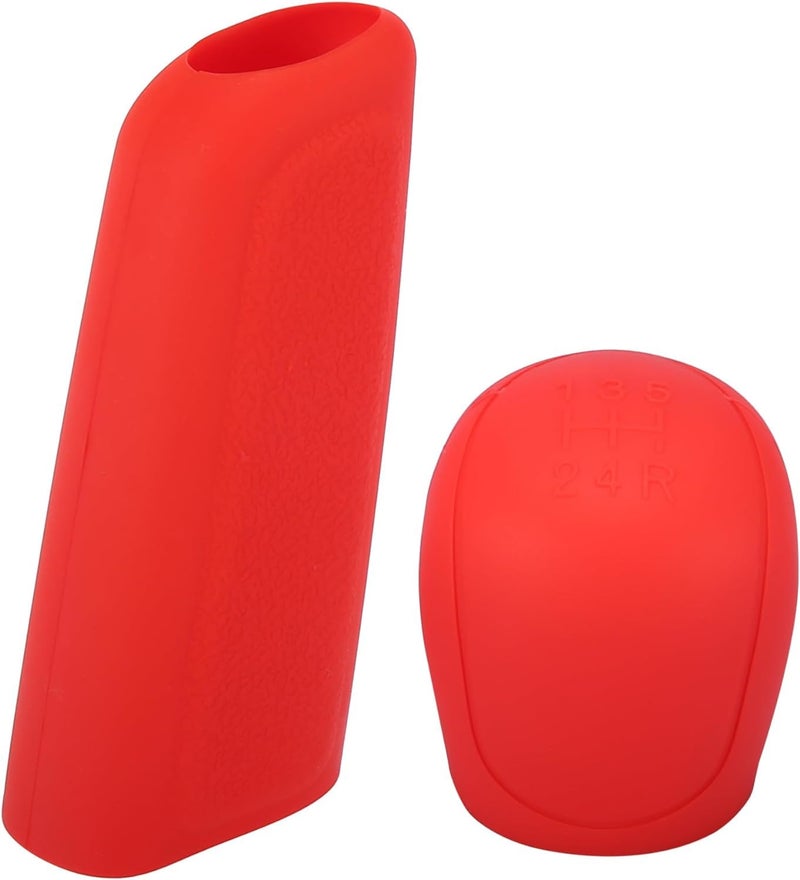 aakichi 2Pcs Set Silicone Gear Shift Knob Cover Car Handbrake Cover Anti-Slip Grip Design Universal Silicon Cover for Car (Red) - Image 1