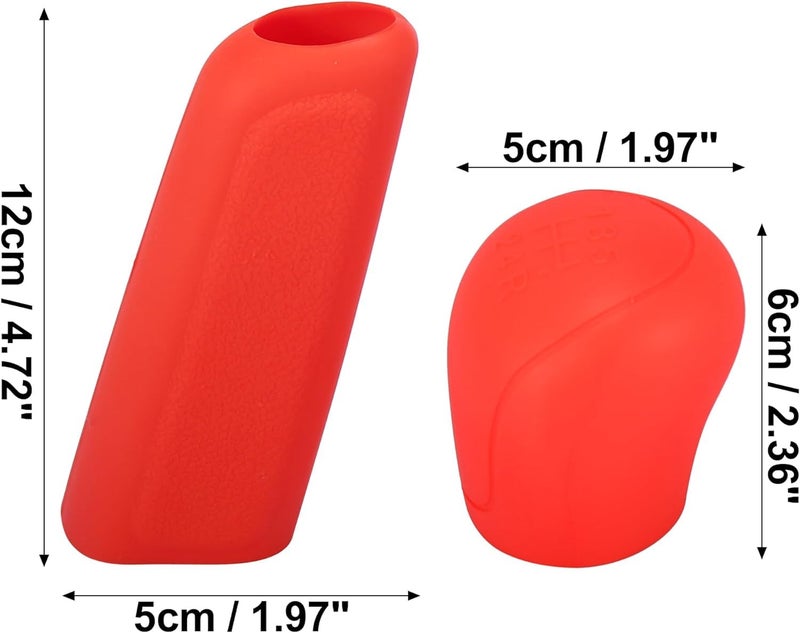aakichi 2Pcs Set Silicone Gear Shift Knob Cover Car Handbrake Cover Anti-Slip Grip Design Universal Silicon Cover for Car (Red) - Image 2