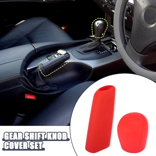aakichi 2Pcs Set Silicone Gear Shift Knob Cover Car Handbrake Cover Anti-Slip Grip Design Universal Silicon Cover for Car (Red) - Image 4