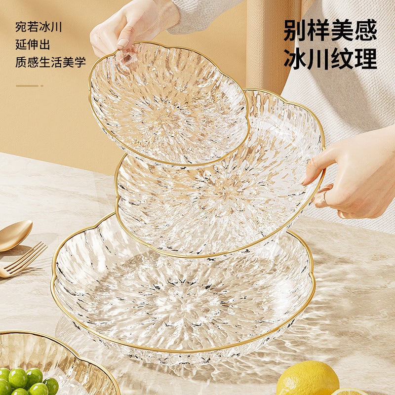 Glacier Crystal Glass Ripple Transparent Fruit Plate Petal Living Room Home Plate Accessible Luxury Fruit Basket Coffee Table Dried Fruit Plate - Image 2