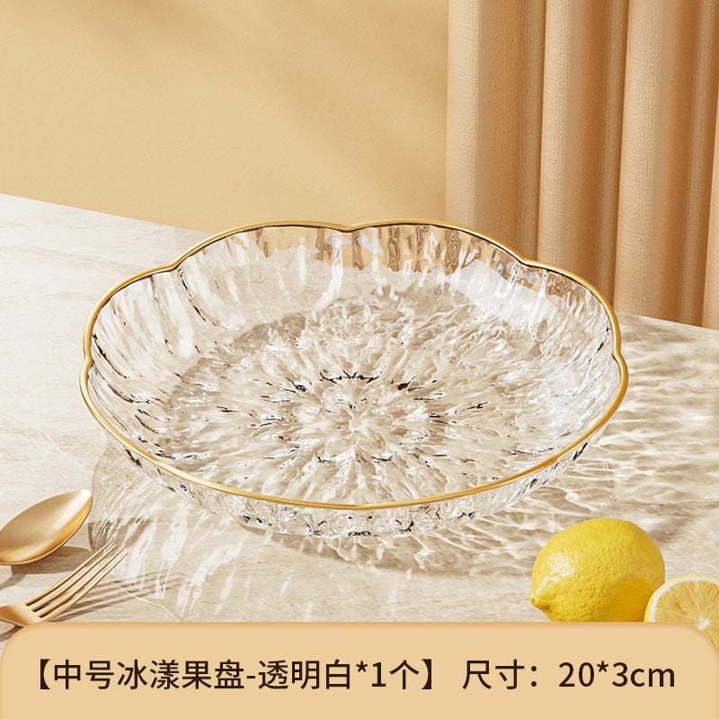 Glacier Crystal Glass Ripple Transparent Fruit Plate Petal Living Room Home Plate Accessible Luxury Fruit Basket Coffee Table Dried Fruit Plate - Image 1