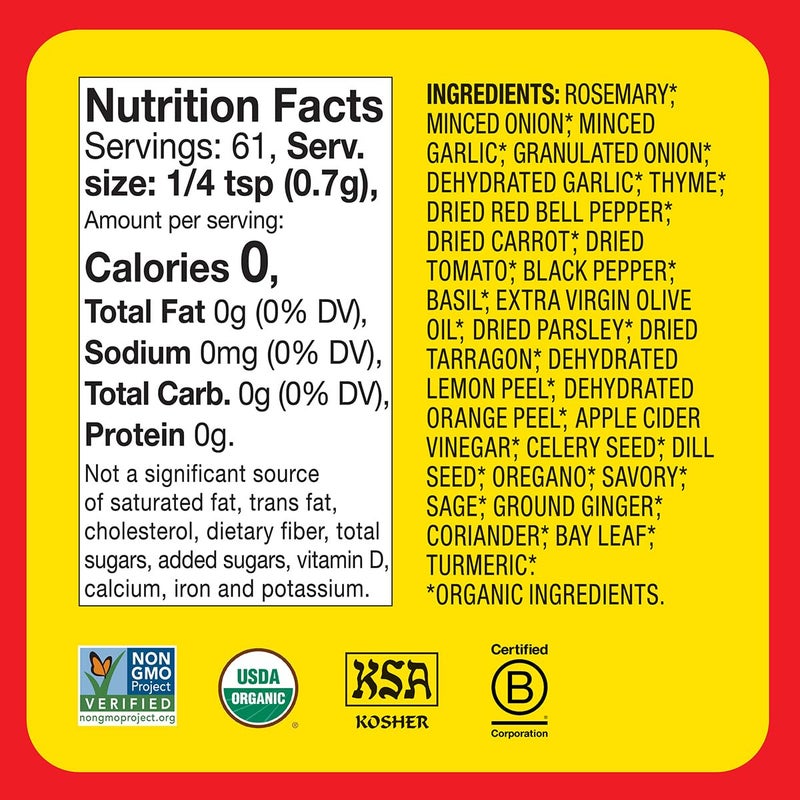 Bragg Organic Sprinkle Seasoning with 24 Herbs and Spices - 1.5 oz - Salt-Free Seasoning Blend - Perfect for Vegetables, Meats, and Salads - Image 5