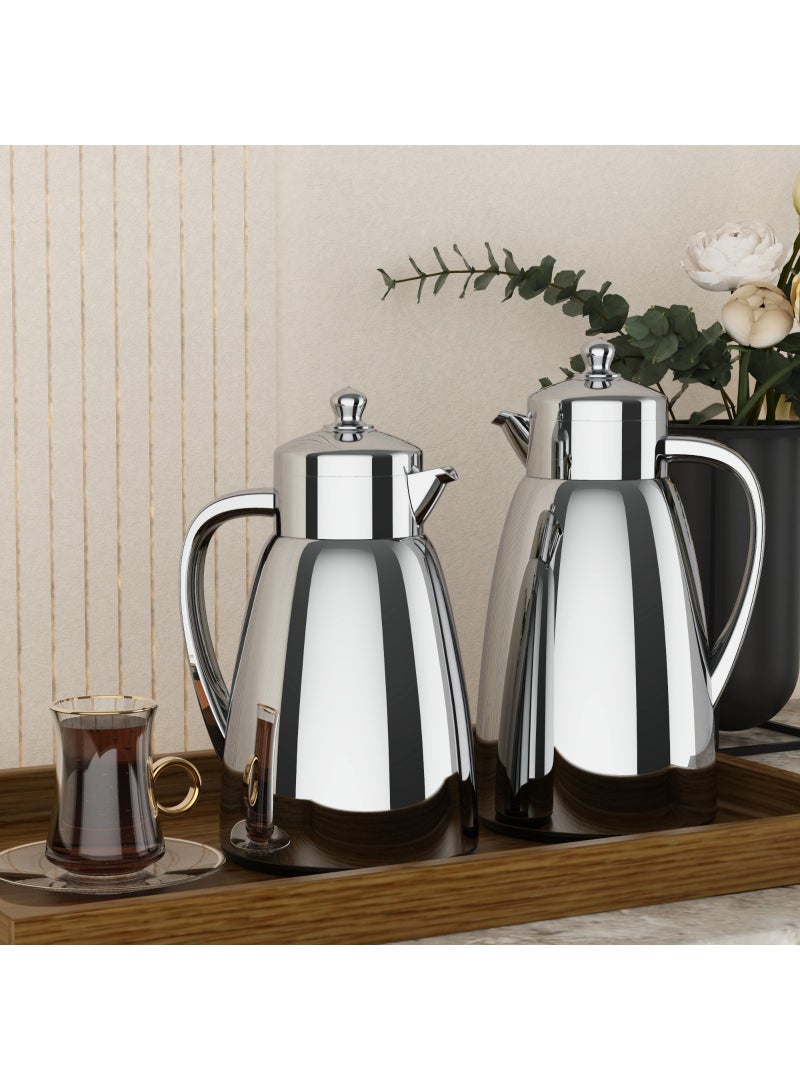Refan Thermos set for Tea and Coffee Elegant and Modern Silver 1 L/0.6 L