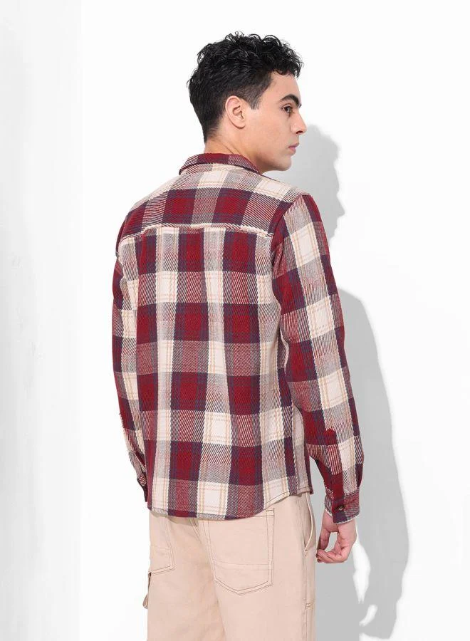 The Indian Garage Co Men Regular Fit Checked Cutaway Collar Full Sleeves Shirt