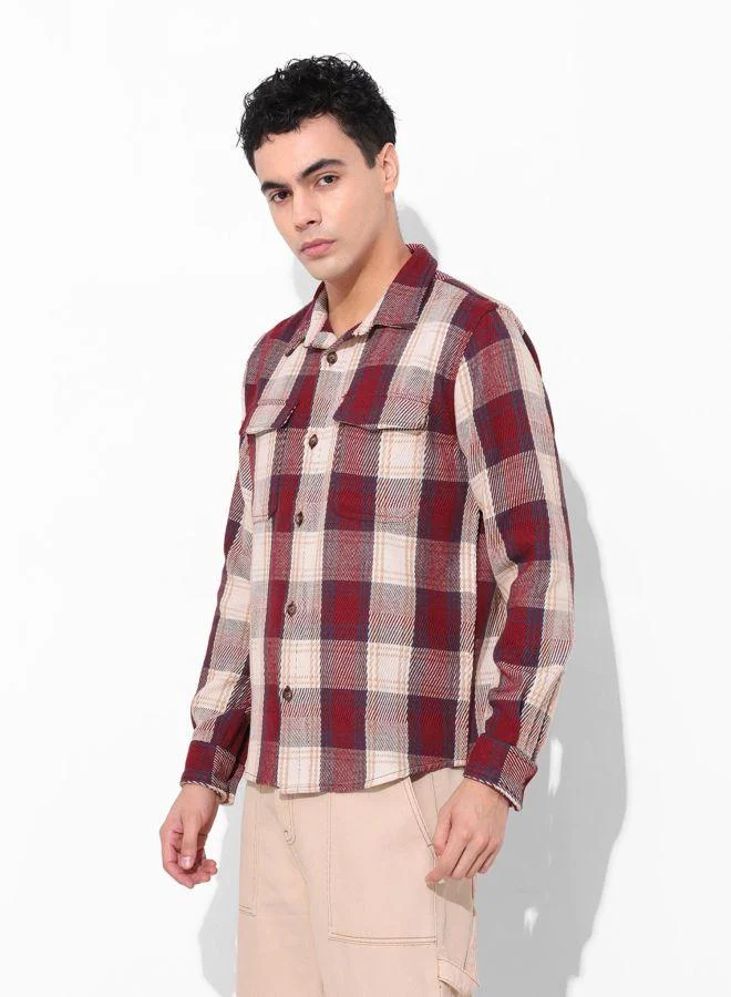 The Indian Garage Co Men Regular Fit Checked Cutaway Collar Full Sleeves Shirt