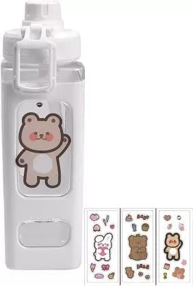 Hasruna Enterprise Kawaii Water Bottle with Straw and Sticker Kawaii Bear Water Bottle Large Sport Plastic Portable Square Drinking Bottle for Girl Cute Juice Tea Water Cups Multicolor - Image 2