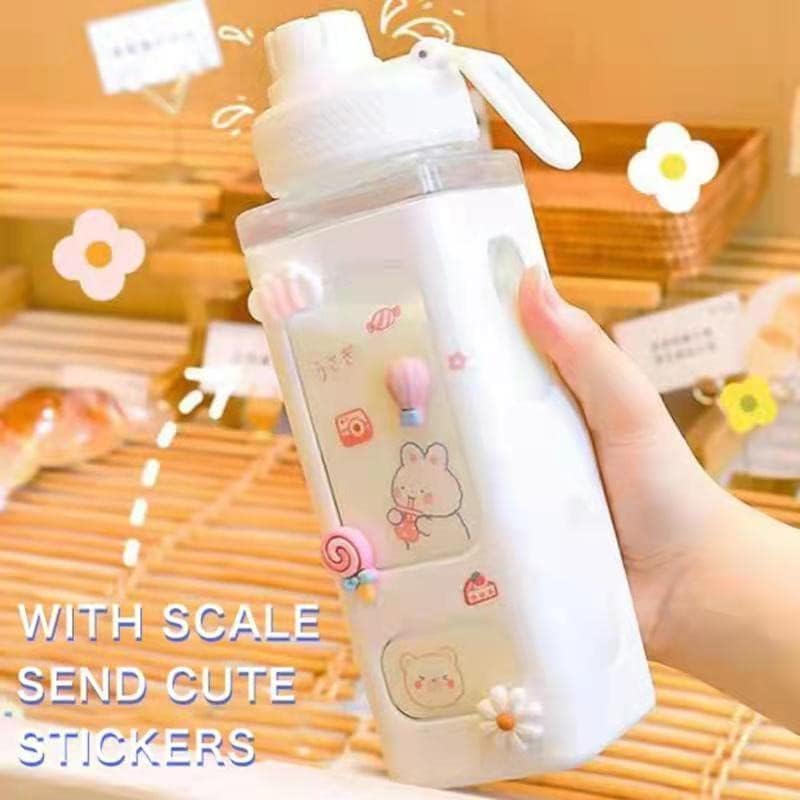 Hasruna Enterprise Kawaii Water Bottle with Straw and Sticker Kawaii Bear Water Bottle Large Sport Plastic Portable Square Drinking Bottle for Girl Cute Juice Tea Water Cups Multicolor - Image 4
