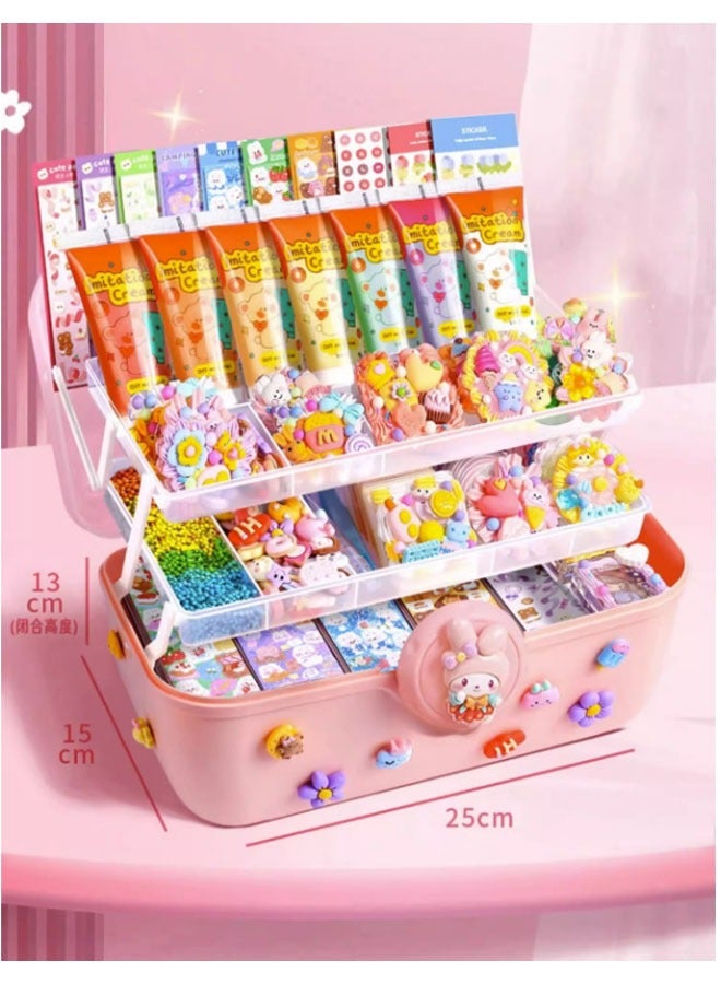 Bukela 279-piece Diy Cream Glue Cuckoo Card Set, A Complete Set Of Stationery Notebook Stickers, Diy Quicksand Cuckoo Sticker Material Package With Cartoon Stickers, Accessories, Keychain and Storage Box, Suitable for Gift Giving - Image 2