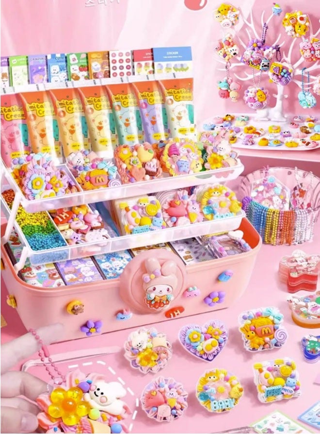 Bukela 279-piece Diy Cream Glue Cuckoo Card Set, A Complete Set Of Stationery Notebook Stickers, Diy Quicksand Cuckoo Sticker Material Package With Cartoon Stickers, Accessories, Keychain and Storage Box, Suitable for Gift Giving - Image 3