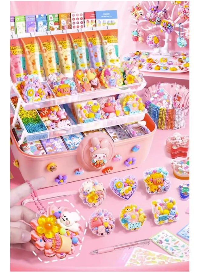 Bukela 279-piece Diy Cream Glue Cuckoo Card Set, A Complete Set Of Stationery Notebook Stickers, Diy Quicksand Cuckoo Sticker Material Package With Cartoon Stickers, Accessories, Keychain and Storage Box, Suitable for Gift Giving - Image 1