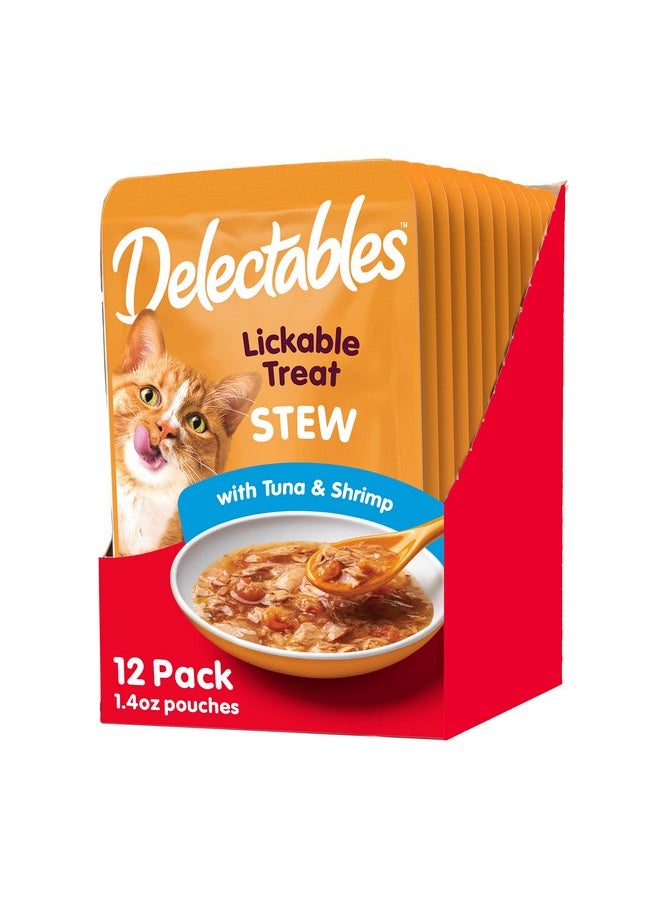 هارتز حلوى القطط الرطبة القابلة لللعق من Hartz Delectables Stew للقطط البالغة والمسنة، سمك التونة والروبيان، 12 قطعة، 1.4 أونصة (عبوة من 12 قطعة)  - Image 1