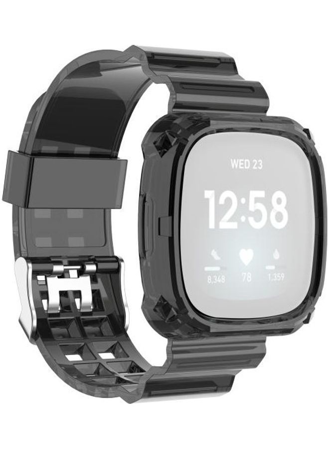 NIBEMINENT For Fitbit Versa 3/Sense Transparent One-Piece TPU Strap Black - Image 1