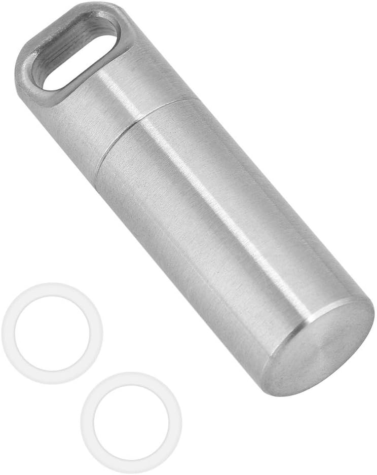 VGEBY Pills Holders, Single Chamber Stainless Steel Waterproof Keychain Pills Case Survivals Pills Bottle Box Fob Organizer Container