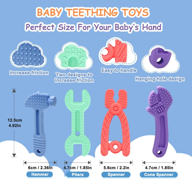 Yoolane Baby Teething Toys, Silicone Teether for Babies 3 6 12 18 Months, Tools Set Baby Teether Sensory Chew Toys for Toodler Infant, Newborn Stuff Essential Gift, BPA Free (4 Pieces) - Image 2
