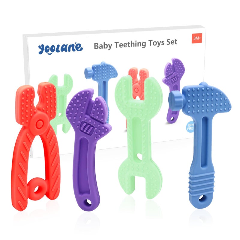 Yoolane Baby Teething Toys, Silicone Teether for Babies 3 6 12 18 Months, Tools Set Baby Teether Sensory Chew Toys for Toodler Infant, Newborn Stuff Essential Gift, BPA Free (4 Pieces) - Image 1
