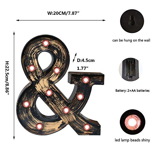 OYCBUZO Golden Black Led Marquee Letter - Industrial, Vintage Style Light Up Alphabet Letter Sign for Cafe Wedding Birthday Party Christmas Lamp Home Bar Initials Decor - & - Image 5