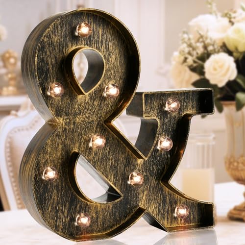 OYCBUZO Golden Black Led Marquee Letter - Industrial, Vintage Style Light Up Alphabet Letter Sign for Cafe Wedding Birthday Party Christmas Lamp Home Bar Initials Decor - & - Image 1