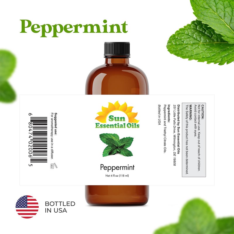 Sun Essential Oils - Peppermint 4oz Bottle for Diffuser, Humidifier, Aromatherapy, Personal & Home Care - Therapeutic Grade Peppermint Essential Oil - Peppermint Fragrance Oil for Candle Making - Image 2