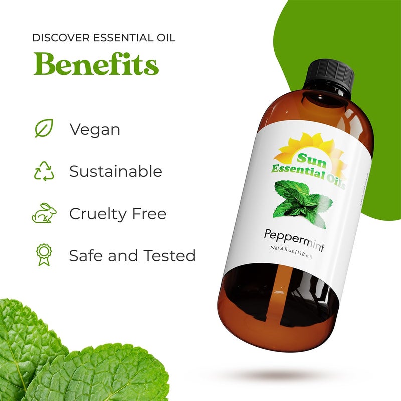 Sun Essential Oils - Peppermint 4oz Bottle for Diffuser, Humidifier, Aromatherapy, Personal & Home Care - Therapeutic Grade Peppermint Essential Oil - Peppermint Fragrance Oil for Candle Making - Image 3
