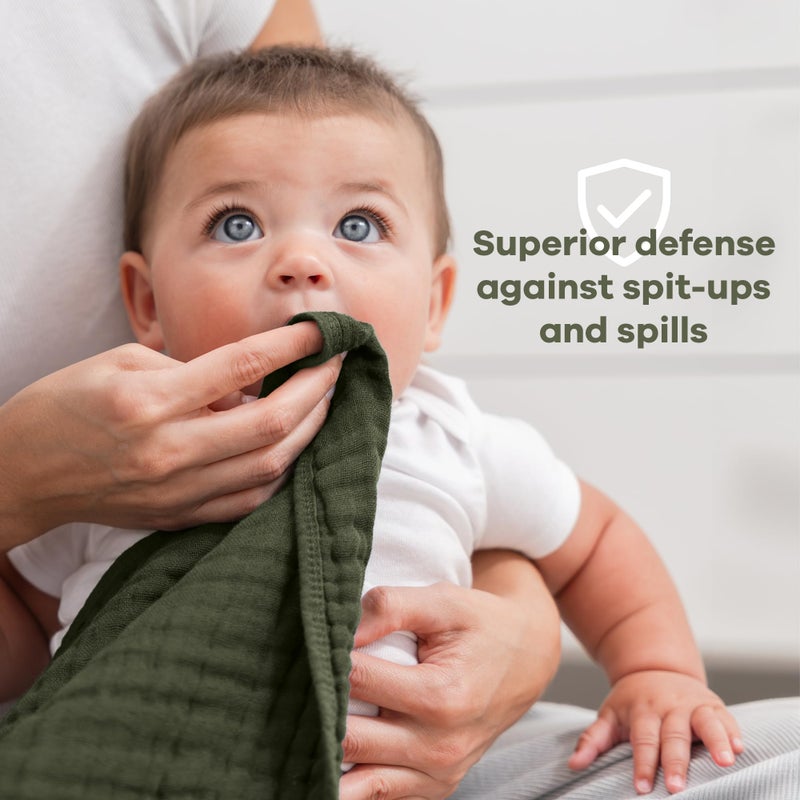 Comfy Cubs Muslin Burp Cloths 20" x 10", Pack of 10 - Large, 6-Layer, Ultra Absorbent 100% Cotton for Baby Drool and Messes - Soft, Safe & Gentle Baby Burp Cloths for Boys & Girls - Kelp - Image 4