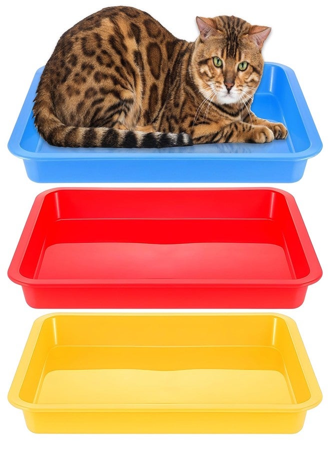 simarro 3 Pcs Low Entry Litter Box, 17.3 x 13.6 x 1.6 Inch Small Litter Box for Kittens Bunny Waterproof Portable Red Blue Yellow Travel Toilet for Small Pet Easy to Clean - Image 1