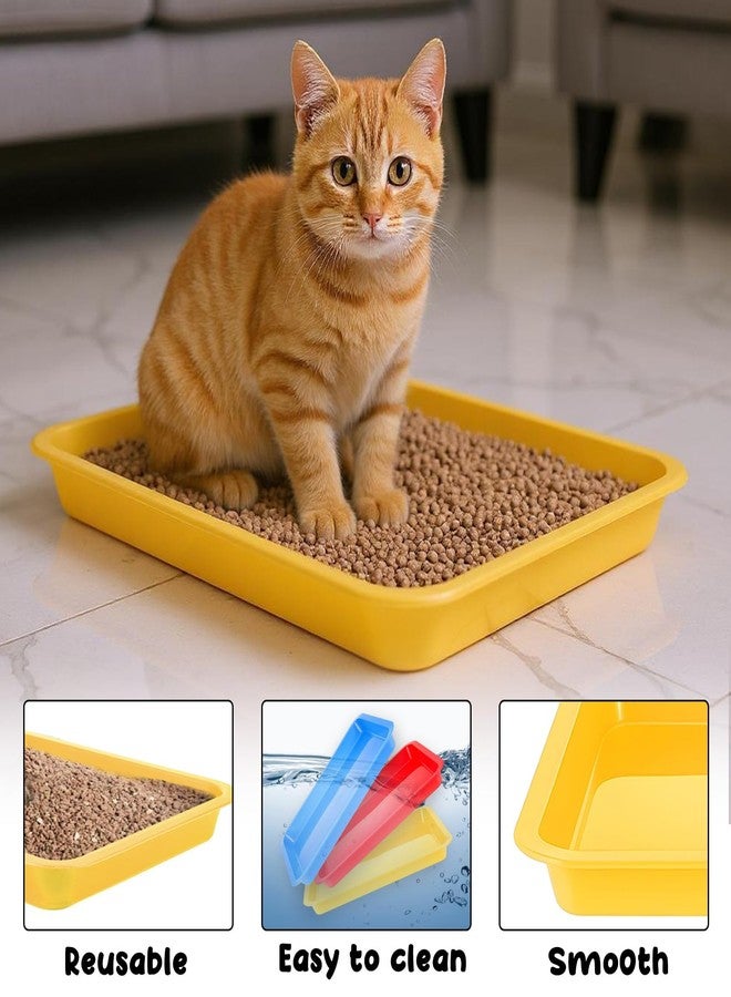 simarro 3 Pcs Low Entry Litter Box, 17.3 x 13.6 x 1.6 Inch Small Litter Box for Kittens Bunny Waterproof Portable Red Blue Yellow Travel Toilet for Small Pet Easy to Clean - Image 3