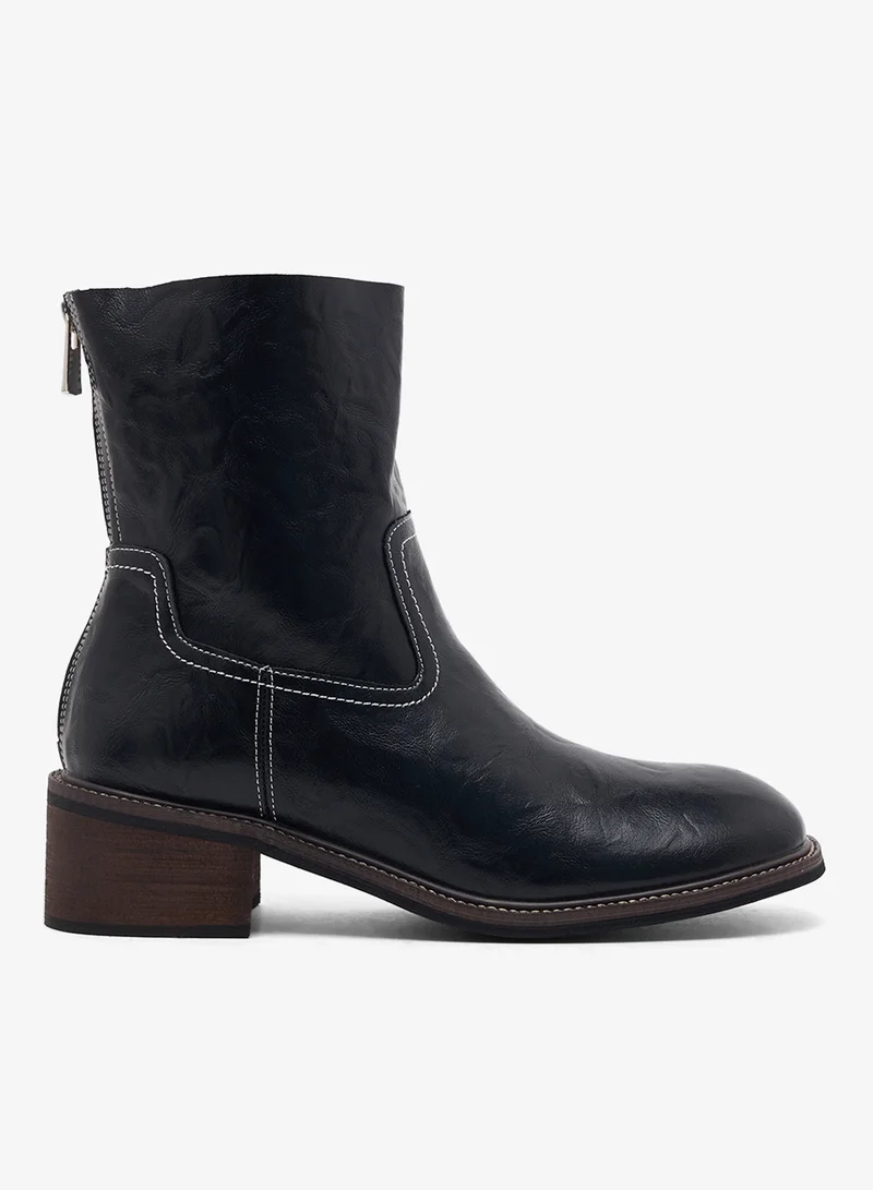 Ginger Stitch Trim Platform Mid Calf Chelsea Boots