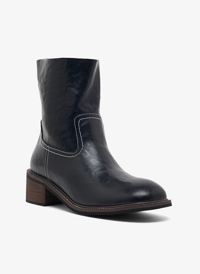 Ginger Stitch Trim Platform Mid Calf Chelsea Boots