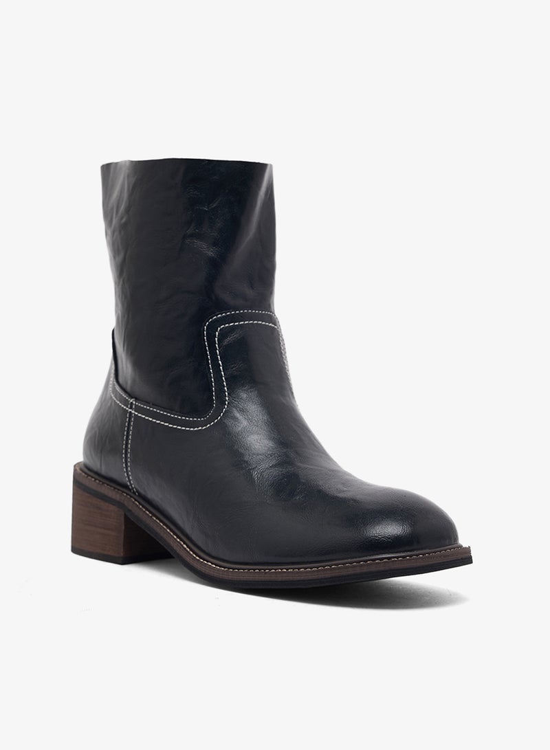 جينجر بوت تشيلسي بكعب منصة متوسط الساق بتطريز غرزة - Image 2