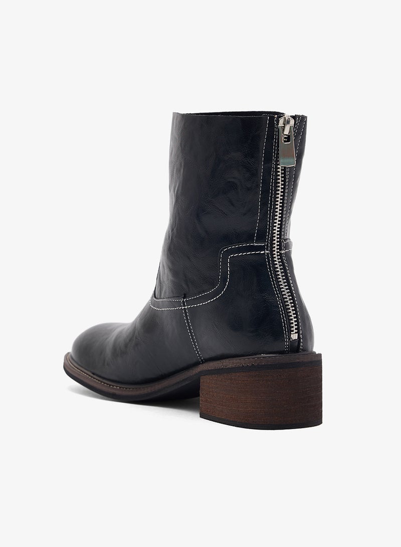 جينجر بوت تشيلسي بكعب منصة متوسط الساق بتطريز غرزة - Image 3