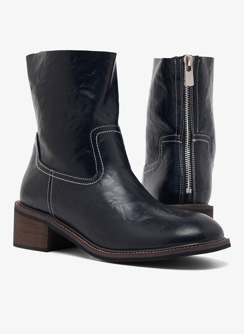 جينجر بوت تشيلسي بكعب منصة متوسط الساق بتطريز غرزة - Image 4